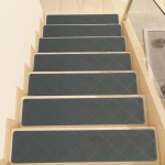 Laiptų pakopos mediniams laiptams, laiptų kilimėliai, 15 vnt., 76 x 20 cm, neslystantys kiliminiai laipteliai su neslystančia gumine danga, nuimami, skalbiami laiptų takeliai vaikams, pagyvenusiems žmonėms, naminiams gyvūnams