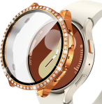 Neitra Bling dėklas, skirtas Samsung Galaxy Watch 7 44 mm, kietas Pc rėmelis su kristalų deimantų danga ir Hd grūdinto stiklo ekrano apsaugos plėvele, Bling apsauginis i&scaron;maniojo laikrodžio priedų dėklas moterims ir mergaitėms