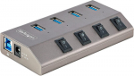 4 prievadų Usb 3.0 &scaron;akotuvas su maitinimo adapteriu ir jungikliais