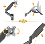 Ricoo Monitoriaus laikiklis pasukamas pakreipiamas su dujine spyruokle ekranui 17-32 colių monitoriaus rankena reguliuojamo auk&scaron;čio S4611 ekrano laikiklis kompiuterio monitoriaus sieninis laikiklis Vesa 75 ir 100