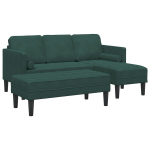 sodo sofa su suoleliu ir pagalvėmis L-formos tamsiai žalia aksominė,3-vietė sofa su Chaise L formos tamsiai žalia 160 cm aksomu,suolelis tamsiai žalias 113x57x39 cm aksomas