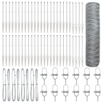 heksagoninis aptvaras 0.5x100 m cinkuotas plienas,aptvaro stulpai su smaigaliu 13 vnt &Oslash;32 mm 80 cm cinkuotas plienas