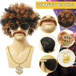 Wondora 80-ųjų stiliaus kostiumas vyrams, 70-ųjų 80-ųjų kostiumas, Okuhila perukas, hipių kostiumas vyrams, disko akiniai nuo saulės, mullet perukas vaidmenų žaidimams, Helovinas, d