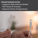 Coxbox 10 m dsl kabelis fritzbox, speedport, easybox - tae kabelis rj45 baltas - vdsl adsl wlan mar&scaron;rutizatoriaus kabelis su vytos poros laidais patikimam ry&scaron;iui