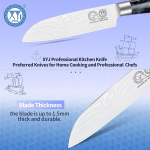 Xyj Authentic Since 1986, nerūdijančio plieno japoni&scaron;kas Santoku peilis, 5 colių, a&scaron;trus, lazeriu dekoruotas Damasko ra&scaron;to virtuvinis peilis, mėsos kapoklė, kepsnių pjaustymo peilis su dėklu, dervos rankena