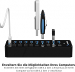 Sabrent 10 prievadų Usb 3.0 &scaron;akotuvas su maitinimo adapteriu