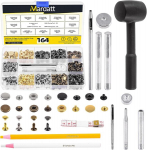 Mardatt spaustukų rinkinys, metalinis varinis, tvirtas spaustukų įrankis, odiniai kniedės ir spaustukai, 15 mm metalinių spaustukų sagų rinkinys, spaudės su 6 įrankiais drabužiams, striukėms, džinsams, 126 vnt.