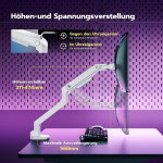Monitoriaus laikiklis Ares Wing Monitoriaus laikiklis 17&ndash;49 colių ekranams, monitoriaus stovas su dujine spyruokle, reguliuojamas monitoriaus stovas 20 kg kompiuterių ekranams, monitoriaus laikiklis Vesa 75/100 mm, baltas