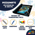 Puz On The Go&reg; | sulankstomas didelis dėlionės kilimėlis 140 x 100 cm | tinka dėlionėms iki 3000 detalių | mink&scaron;tas neslystantis veltinis | lengvas transportavimas | su pripūtimo įrankiu ir organizatoriais | Originalcorner&reg;