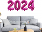 Duxuant dideli foliniai balionai su skaičiais 2024, 81 cm, skirti 2024 metų naujųjų metų vakarėliui, jubiliejui, i&scaron;leistuvių dekoracijoms, namų biuro dekoracijoms, rožinė raudona