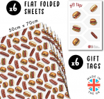 Juokingas dovanų popierius &ndash; mėsainiai ir de&scaron;rainiai &ndash; 6 lapai gimtadienio dovanų popierius vyrams, moterims, vaikams &ndash; su lipdukais &ndash; perdirbamas &ndash; Central 23