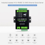 Waveshare 4 kanalų rs485 į rj45 ethernet nuoseklusis serveris, 4 kanalų rs485 nepriklausomas veikimas, ant bėgio montuojamas pramoninis izoliuotas nuoseklusis modulis, modbus &scaron;liuzas, poe ethernet prievadas