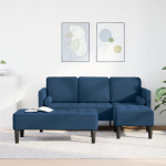 2 dalių sofa rinkinys su pagalvėmis mėlynos medžiagos