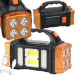 Ne&scaron;iojamas įkraunamas saulės žibintuvėlis su LED prožektoriumi ir maitinimu