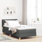 Box spring lova su čiužiniu tamsiai pilka 100x200 cm audinys, galvūgalis deimanto blokų dizainas tamsiai pilkas 100 cm audinys