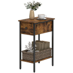 Pagalbinis staliukas su atviru skyriumi ir stalčiumi, naktinis staliukas, metalinės kojelės, medžio, rudas, Rustic Brown