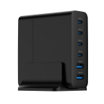 Įkroviklis ne&scaron;iojamam kompiuteriui Gembird - TA-UC-2A4C-PD75-01-BK - Universalus įkroviklis 75 W GaN 2 x USB-A 4 x USB-C, greitas įkroviklis, juodas