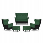 ARI DUO poilsio komplektas, sofa, foteliai, pufai, Family Meble, juoda ir žalia