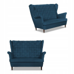 Carol sofa, tamsiai mėlyna, skandinavi&scaron;ka dvivietė sofa su spyruoklėmis, Family Meble