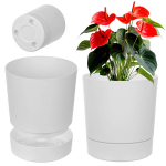 Gėlių vazonas su lėk&scaron;te 27,5 cm, baltas, plastikinis, apvalus