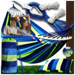 Sodo hamakas dvivietis xxl didžiausias 290x150 krep&scaron;ys + pagalvėlė 60 cm galvos juosta