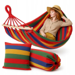 Sodo hamakas dvivietis xxl didžiausias 290x150 krep&scaron;ys + pagalvėlė 60 cm galvos juosta