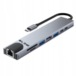 Usb-c 8 prievadų centras: Rj45, Hdmi, 2x Usb-c, Sd/tf, 2x Usb