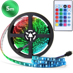 5 m RGB LED juostelės lemputės 30 LED/m su USB maitinimu ir nuotolinio valdymo pulteliu, &scaron;viesos diodų juosta, dekoratyvinis ap&scaron;vietimas, spalvotas ap&scaron;vietimas.