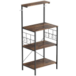 Virtuvės lentynos, 4 pakopų dizainas, stalvir&scaron;is, 8 kabliai, metaliniai vamzdžiai, rudos ir juodos spalvos, Kaimi&scaron;ka ruda spalva