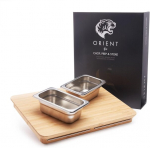 Natūrali bambuko medienos pjaustymo lenta &ldquo;Orient&rdquo; su 2 nuimamais nerūdijančio plieno indeliais, 38.5 x 30 cm