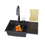 Virtuvės kriauklės granito mai&scaron;ytuvo mai&scaron;ytuvo dozatorius plautuvės nusausinimo lentos rinkinys Rendo Granitan juodas