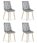 LIBRA modernūs veliūriniai valgomojo kėdės, rudos spalvos apmu&scaron;alai su medžio imitacijos kojomis, rinkinys i&scaron; 4 vnt.