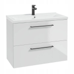 Balda su praustuvu vonios kambariui 80&times;40 pakabinama &ndash; blizgi balta su juodais rankenėlėmis