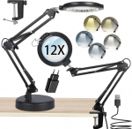 LED didinamasis stiklas - lupa su ap&scaron;vietimu ir stabiliu pagrindu