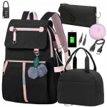 Mokyklinės kuprinės rinkinys, 37 l, 7 dalių, juodas