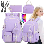 Mokyklinis komplektas 7 dalių su penaline ir pietų krep&scaron;iu, violetinis
