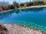Mėlyni dekoratyviniai tvenkinio dažai Dyofix Pond Blue prie&scaron; dumblius ir vandens piktžoles, 5kg tirpiuose mai&scaron;eliuose po 100g