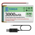 Yunique Green-Clean-Power, Lipo baterija 3,7 V 3000 mAh 103665, Micro JST 1.25 + USB įkroviklis, Arduino ESP32