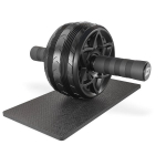Pilvo preso treniruočių ratukas su kelių kilimėliu, iki 150 kg, juodas