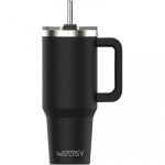WATERSY 850 ml nerūdijančio plieno kelioninis kavos puodelis su &scaron;iaudeliu, dangteliu ir rankena.
