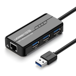 Adapteris USB-A - RJ45 1000 Mbps / 3x USB 3.0, juodas