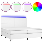 vidaXL Lova su spyruoklėmis/čiužiniu/LED, balta 200x200cm dirbtinė oda