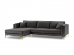 Kampinė sofa Luis 5, tamsiai pilka/auksinė