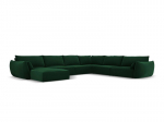 Panoraminė de&scaron;inioji kampinė velvet sofa Vanda, 8 sėdimos vietos, žalio butelio sp.