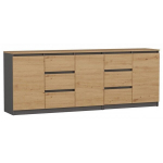 Dviejų dalių komoda Costa, 40x200x75 см, antracitas/artisan ąžuolas