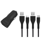 Automobilinis įkroviklis - ENERGIZER - 1A - 2 USB prievadai - Micro-USB ir USB-C laidai įtraukti - Juoda