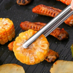 Daugiafunkcinės plieninės maisto serviravimo žnyplės kepsniui, L