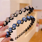 Rhinestone banguota plaukų lankelė,  2 vnt Eleganti&scaron;kas gėlių kri&scaron;tolinio akmens banguotas galvos apdangalas; &Scaron;ampanas+mėlyna