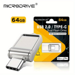 USB laikmena 64 GB USB C tipo dvipusė atmintinė metalinė.,  Sidabrinis