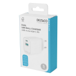 USB sieninis įkroviklis DELTACO, 1x USB-A 18 W, 1x USB-C PD 20 W, baltas/ USBC-AC154 / 1903153